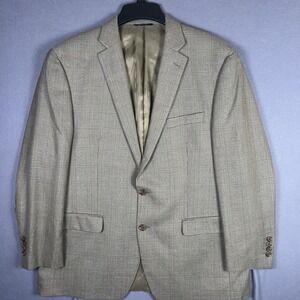 Ralph Lauren‎ Men's Tan Plaid 2-Button Blazer Jacket Sports Coat 46R Silk/Wool